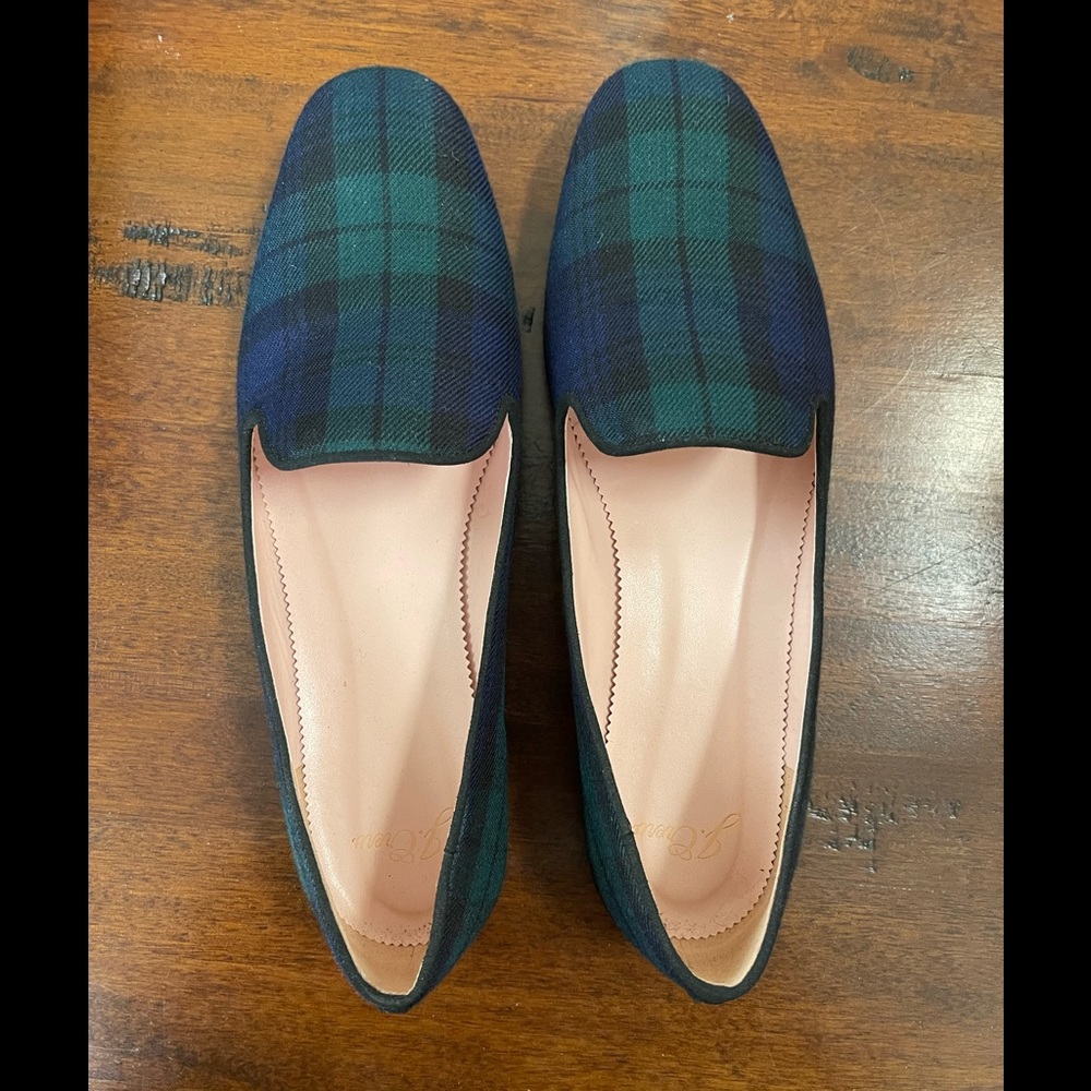 J.Crew Navy and Green Plaid Black Watch Tartan Loafers Flats Size 8.5